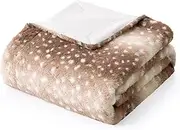 COZY KISS Soft Faux Fur Blanket for Woman Sofa Bed Couch, Liquid Pee Proof Throw for Large Dog or Cat, Waterproof Pet Blanket, Reversible Washable Plush, Double Sided, 60x80 in, Brown Deer Print