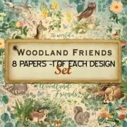 GRAPHIC 45 "WOODLAND FRIENDS" 12X12 PAPER SET 8 SHEETS RABBITS DEER SCRAPJACK'S