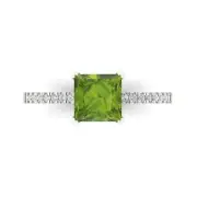 1.66 Princess Real Peridot Promise Bridal Wedding Classic Ring 14k White Gold