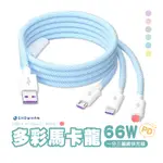 台灣現貨 66W 快充 馬卡龍編織 USB-A TO 一分三 充電線 1.2M 一拖三充電線 另有120W 2M