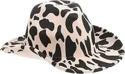 [WOFASHPURET] Cows Pattern Cowboy Hat Cowboy Hat for Women Costumes Party Hats Outfits Curly Cap Western Party Hat Felt Hat Chaps Double-side Hat Curly Brim Cap Female Male Hat Woolen Stripe