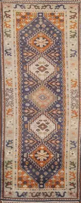 Geometric Blue Runner Rug 3x8 Ft Handmade Oriental Traditional Style Rug