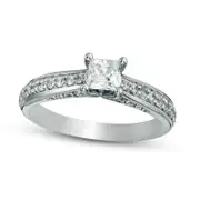 1.0 CT. T.W. Princess-Cut Natural Diamond Pav? Engagement Ring in Solid 14K White Gold
