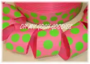 5 YARD SALE 1.5 SUMMER HOT PINK LIME JUMBO DOTS SPRING POLKA GROSGRAIN RIBBON