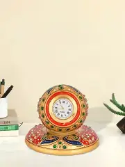 Jaipuri Shop Marble Plate Clock/Watch with Peacock Meenakari Work Clock 4-Inch