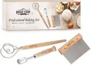 Professional Baking Kit Bread Lame, Danish Whisk Set and Wooden Scraper - Perfect Set Made with high-Grade Stainless Steel and Sturdy Wooden Handle