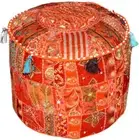 Large 22" Patchwork Footstool Embroidered Round Pouf Vintage Ottoman Poufe Cover