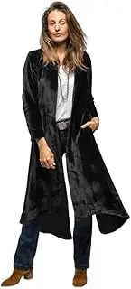 [PTBNRDC] Women's Long Velvet Cardigan Jacket Lapel Collar Open Front Coat
