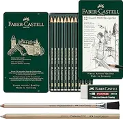 Faber-Castell Castell 9000 119064 Pencil Set of 12 5B - 5H + 2 Different Erasers and PVC-Free Eraser