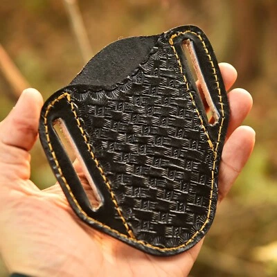 PANCAKE Black Engraving Leather Knife sheath Fixed Blade & Folding Pocket knife