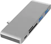 Beyori USB HUB Converter, USB Docking Station, 5 in 1 Hub with 2 USB 3.0 Ports, 60W PD, SD/TF Card Reader, Aluminum USB-C Dock Adapter (Color : Gray)