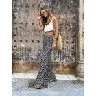 Commense Boho Geometrical Print Flare Festival Pants Black White Stretch XS