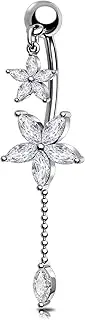 [OUFER] 14G 10 mm Belly Button Piercing Flower Belly Button Piercing Jewellery Surgical Steel 316L Piercing Belly Button Piercing Clear CZ Belly Button Piercing