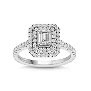 Love By Michelle Beville Double Halo Emerald Cut Ring with 1.00ct of Diamonds in 18kt White Gold