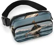 [YTLKGFP] Waist Pack Bass Fishing Wave Printed Butt Pack Fanny Pack Hip Bum Bag for Workout Traveling Casual Running Hiking Cycling, Bass Fishing Wave, 7.9 X 5.1 in