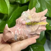 3.8" TOP Natural Rhodonite Dragon Gem quartz skull crystal skull Healing 1PC