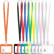 Cimeton 10Sets Horizontal ID Badge Holder with Lanyard, Double-Sided Windows Name Tags Holder, Hard Plastic Sliding Card Case, ID Card Case Protector Pouch for School Office ID Credit Cards(10Colors)