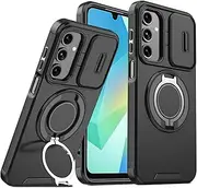 for Samsung Galaxy A16 Case,Samsung A16 Case with [Slide Camera Cover][360° Rotate Ring Stand][Military-Grade Protective] Heavy Duty Protective Shockproof Cover Phone Case for Samsung A16 5G-Black