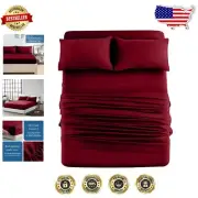 Luxurious Full Jersey Cotton Sheet Set - 4-Piece Deep Pocket Bedding in Burgundy