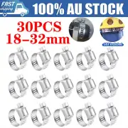 30PCS Hose Clamps Clip 304 Stainless Steel Adjustable Spring Pipe Fuel 18-32mm
