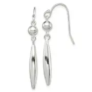 Sterling Silver Polished Ball Bead & Tapered Bar Drop Dangle Earrings 1.77 Inch