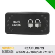 Rear Lights LASER ETCHED Horizontal Rocker Switch Green LED 12v 24v On-Off