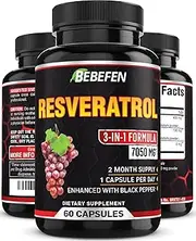 Resveratrol Supplement - 98% Trans-Resveratrol - 7050mg Formula Pills with Black Pepper Extract - 60 Capsules for Supports Immune System - 2 Month Supply