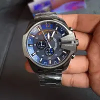 在飛比找iOPEN Mall優惠-Diesel迪賽手錶 美國現貨黑色不鏽鋼鏈藍色面三眼計時石英