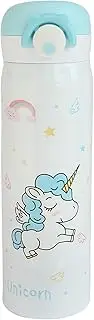 Emartbuy 500 ml Leakproof Fliptop Spring Opening Unicorn Stainless Steel Vacuum Insulated Hot & Cold Flask Water Bottle Kids Cute Cool - White