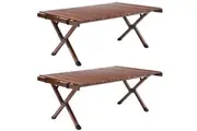 2x 93cm Foldable Bamboo Outdoor Camping Table Waterproof Wooden Travel - Large