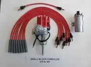 CHRYSLER 318-360 RED Small Female cap HEI Distributor +45K Coil+Spark Plug Wires