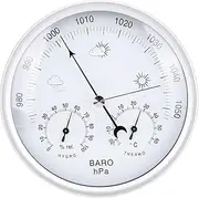 Generic Round Weather Station, Aluminum Alloy Wall Mount Barometer Thermometer Hygrometer with Black Hands White Dial for Indoor Outdoor Patio Garden Office