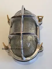 Industrial Bulkhead Light Wall Ceiling Retro Old Marine Silver Aluminium Oval