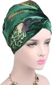[Bigood] Ladies Sequin Peacock Muslim Beanie Chemo Cap Head Wrap Headwear