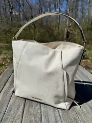 Michael Kors Evie Leather Hobo Large Purse Tote Handbag NEW Light Cream NWT