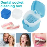 Denture Case Denture Bath Box False Teeth Storage Box with Rinsing Basket leeni