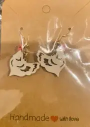 NEW HANDMADE WOODEN EARRINGS: WHITE CHICKENS