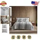 Cotton Reversible Twin Quilt Set with Matching Sham - Fairview Grey Patchwork