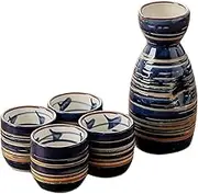 Wine Jug 5 Piece Sake Set Japanese Sake Set Japanese Traditional Hand Painted Sake Set Brushed Blue Wine Set Liquor Dispenser Wine Glass