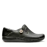 Clarks Unstructured Un Loop Black Leather Womens Flat Slip On D FIT