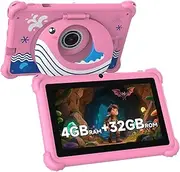 Aheadthink 7-inch Kids Tablet for Toddlers, Android 12, 4GB RAM, 32GB ROM, WiFi, Bluetooth, Safe Eye Protection IPS Screen, Parental Controls, Dual Camera, Transparent Case for Education & Gaming
