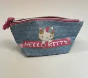 Hello Kitty Zip Pouch New W/tag Denim Look Blue Pink Accent Sanrio 1976 Remake
