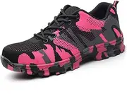 [MNSSRN-MM] Safety and Puncture-Proof Work Shoes, Anti-Smashing, Wear-Resistant, Comfortable and Fashionable Summer Site Breathable Lace-Up Sneakers,Pink,36