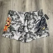 NWT Ed Hardy Christian Audigier Mesh Mens Shorts XXL 2XL Grey Skull Panther 5”