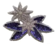 Purple Double Flower Floral Beaded Sequined Sew-On Applique Craft Patch Vintage