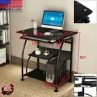 Computer Desk Table Metal Multifunctional Flat Surface Tempered Glass With Tray