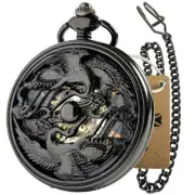 Classic Mechancial Pocket Watch Steel Skeleton Hand winding Fob Watch with Chain