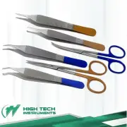 6 Pcs Adson Forceps 4.75" + Micro IRIS Scissors Stainless Steel CE Color Coded