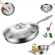 Titanium Pans for Cooking, Siraat Pure Titanium Hammered Pan Pro with Lid, Durable Scratch Frying Pan Multifunctional Non Stick and Tableware, Even Heating for Cooking, Frying, Baking(12.59in/32cm)