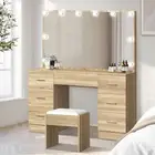 Oikiture Dressing Table Large Makeup Mirror Vanity Desk 10 LED Bulbs Natural